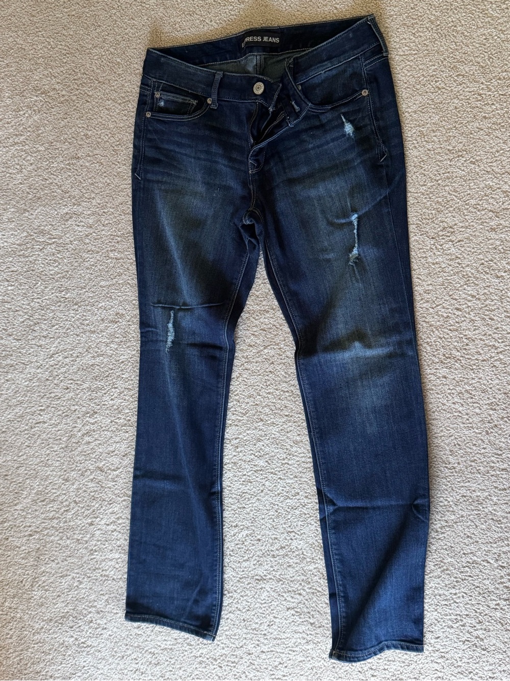 Express Women's Dark Indigo Skinny Jeans with Light Distressing